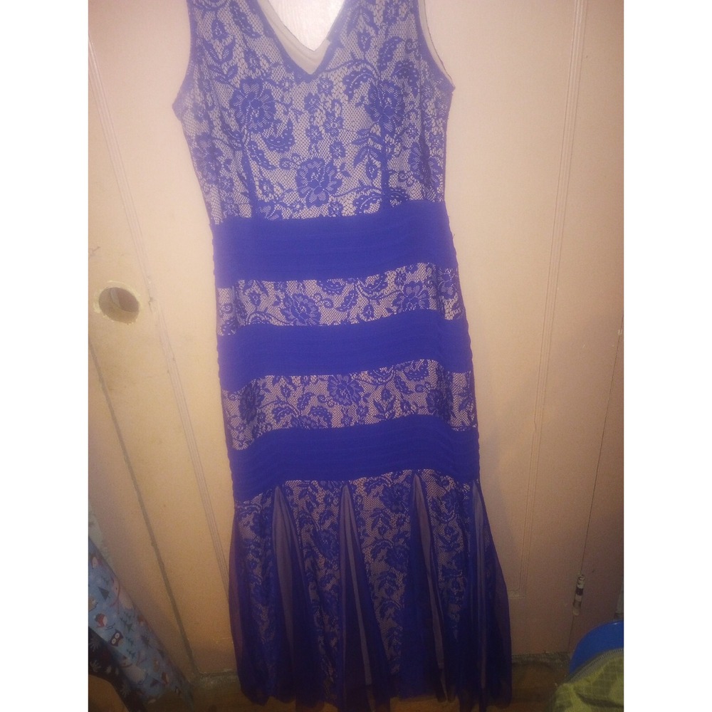 Candalite Blue‎ Lace Floral Maxi Dress Small